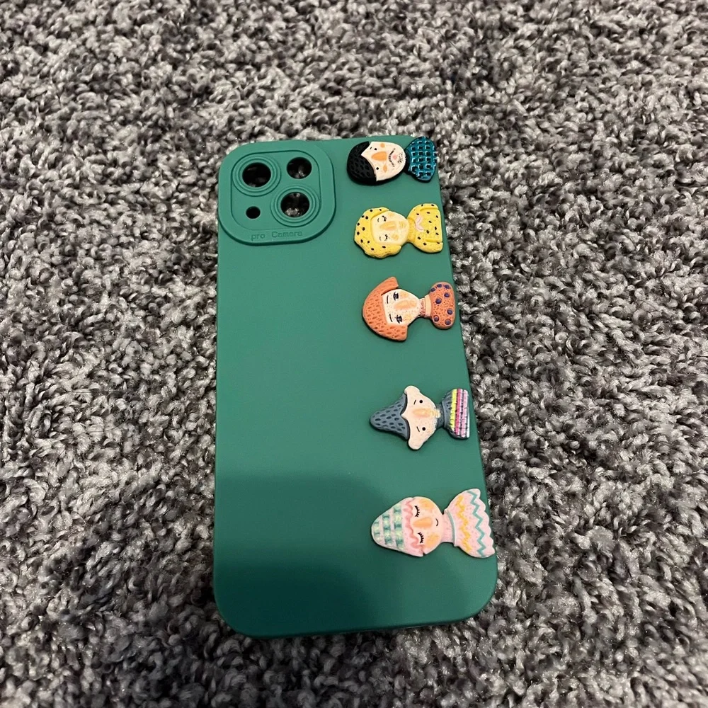 iPhone 13 case dark green cute cartoon face